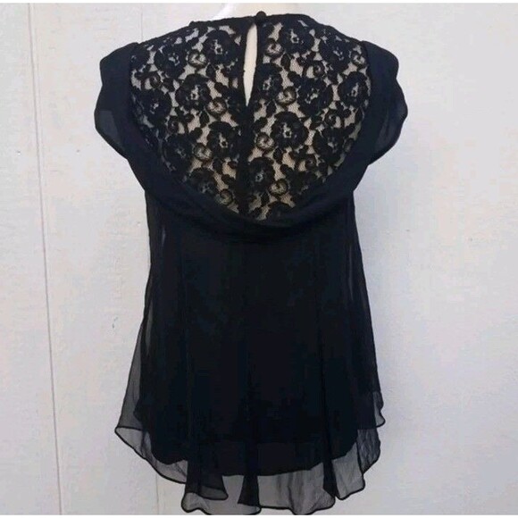 Nanette Lepore blk silk flral lace detail top  wms sz 2 whimsigoth Y2k  academia - Picture 3 of 5